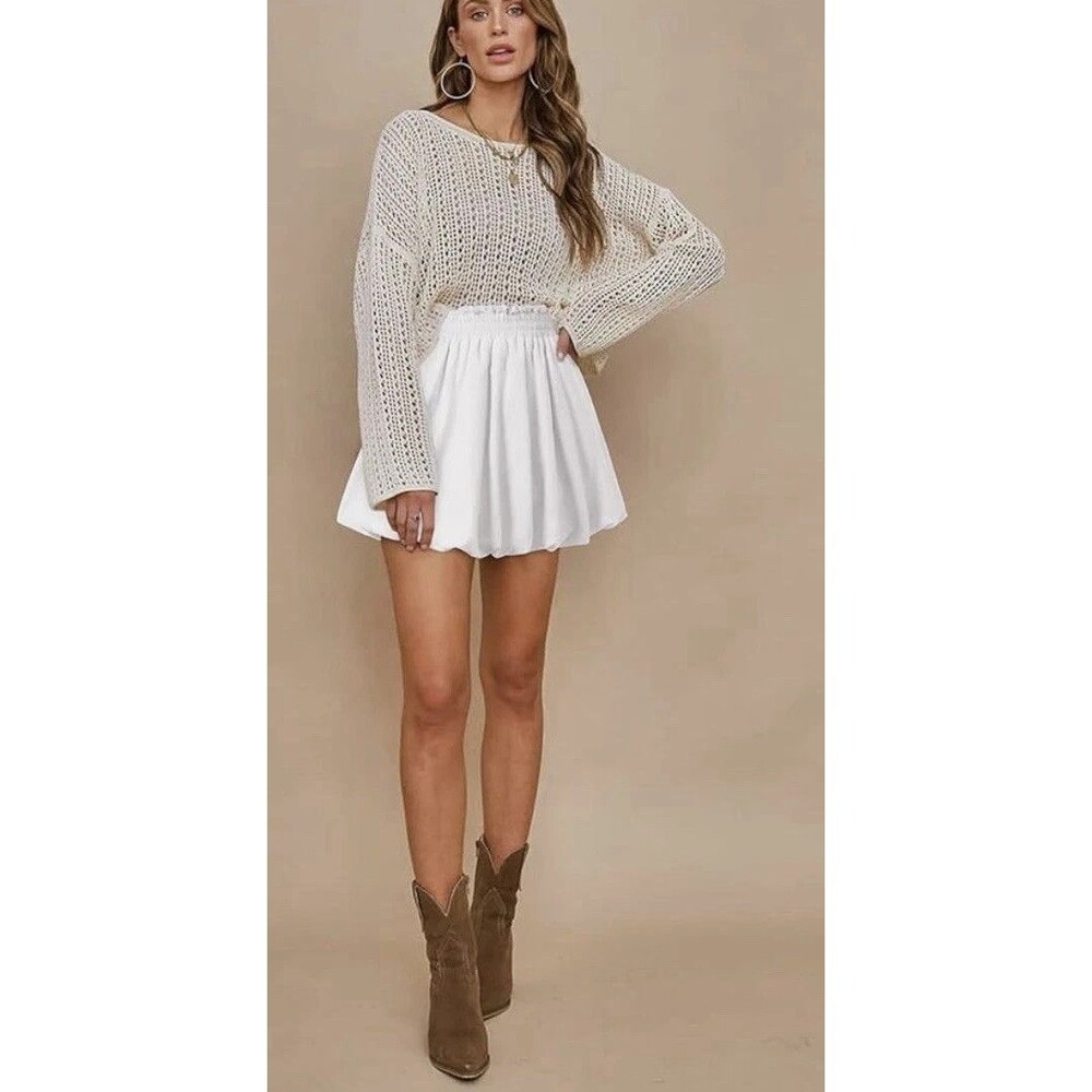 White Bubble Hem Skort 2X High Waist Elastic Mini NWOT - Picture 5 of 9